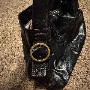 HOBO Black Leather Shoulder Bag | Floral Lined | Adjustable Strap